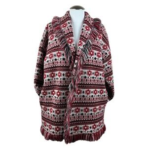 ZARA Women's Multicolor Geometric Print Fringe Cardigan Sweater Jacket Small